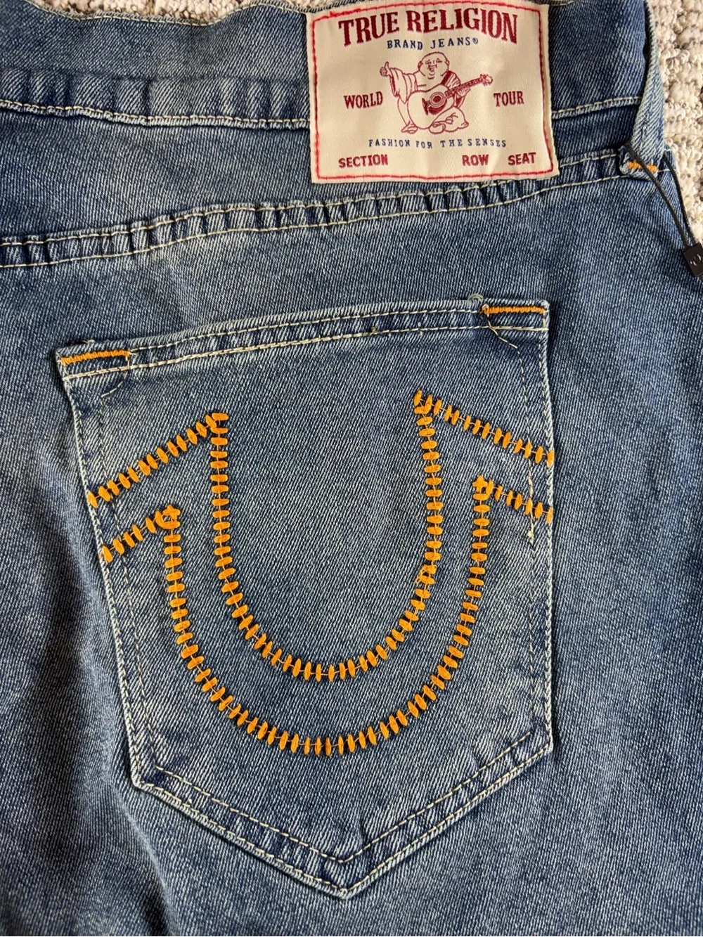 NWT True Religion 38/34 Medium Ocean Storm Ricky Ladder Stitch Straight Jeans